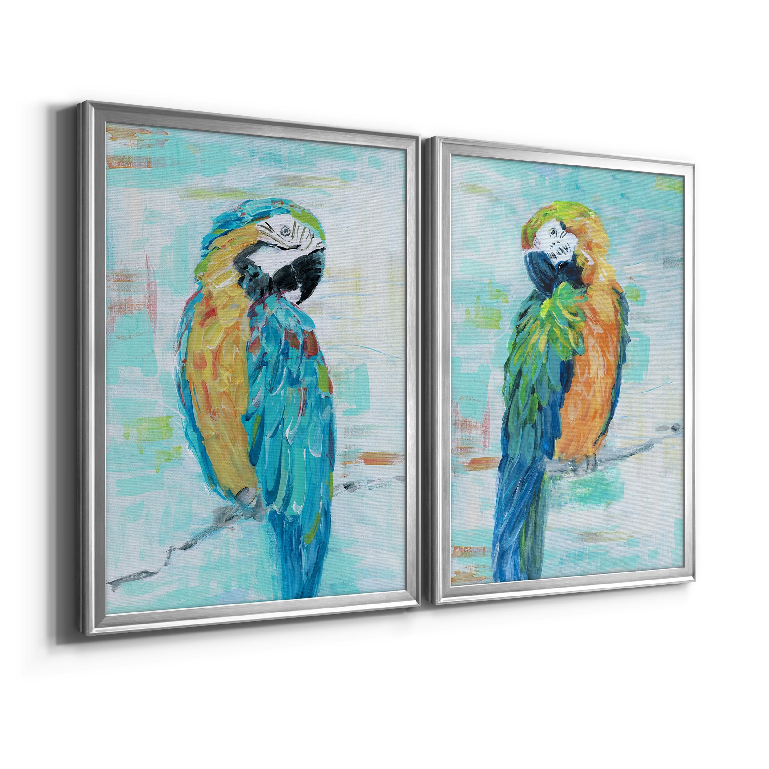 2 Piece Set Island Parrot I Premium Framed Canvas - Ready to Hang - 22.5 x 30.5 Each - Silver Frame