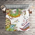 thumbnail image 2 of Ambesonne Grunge Quilted Coverlet 3 Pcs, Leaves Flowers Hearts, King Size, Green Orange, 2 of 2