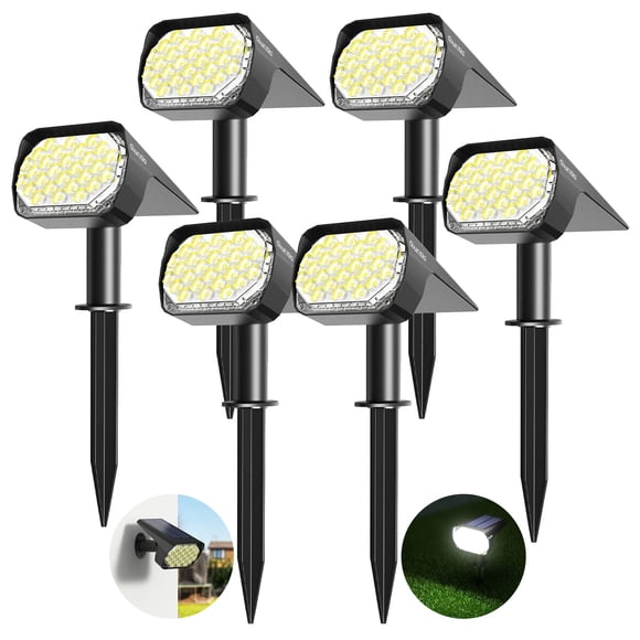 Projecteurs Solaires Extérieurs 6 Pack, Étanches 3 Modes d'Éclairage Auto ON/Off Solaires & Alimentés par Type C pour Allée