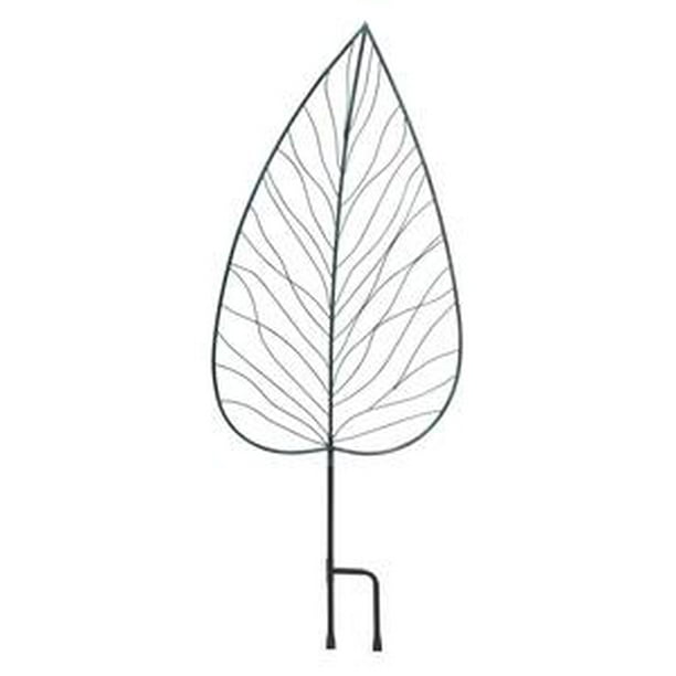 Leaf Shaped Garden Trellis with Ground Stakes Metal with Verdigris