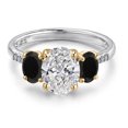 thumbnail image 2 of Gem Stone King 2.36 Cttw IGI Certified Lab Grown Diamond and Black Onyx in 925 Silver and 10K Yellow Gold Engagement Ring for Women | Center Diamond 1.5 Ct | D-E Color | VS1 Clarity | Size 6, 2 of 6