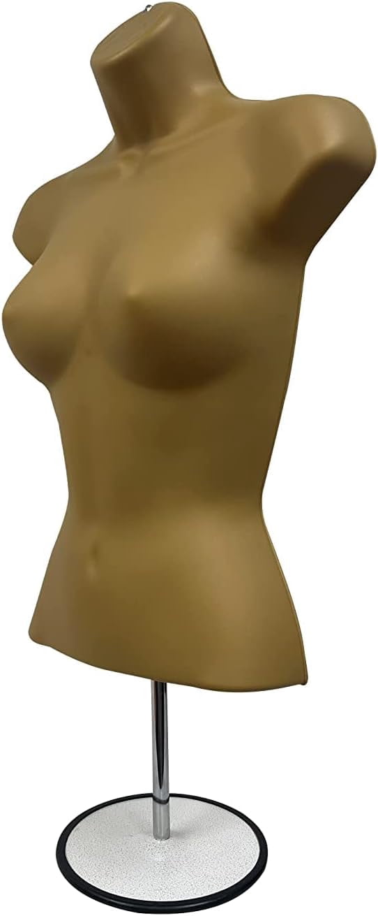 DisplayTown 2 Bronze Female Hollow Back Mannequin Torso Sets w/ Metal Stand with Metal Pole & Hanging Hook, S-M Sizes