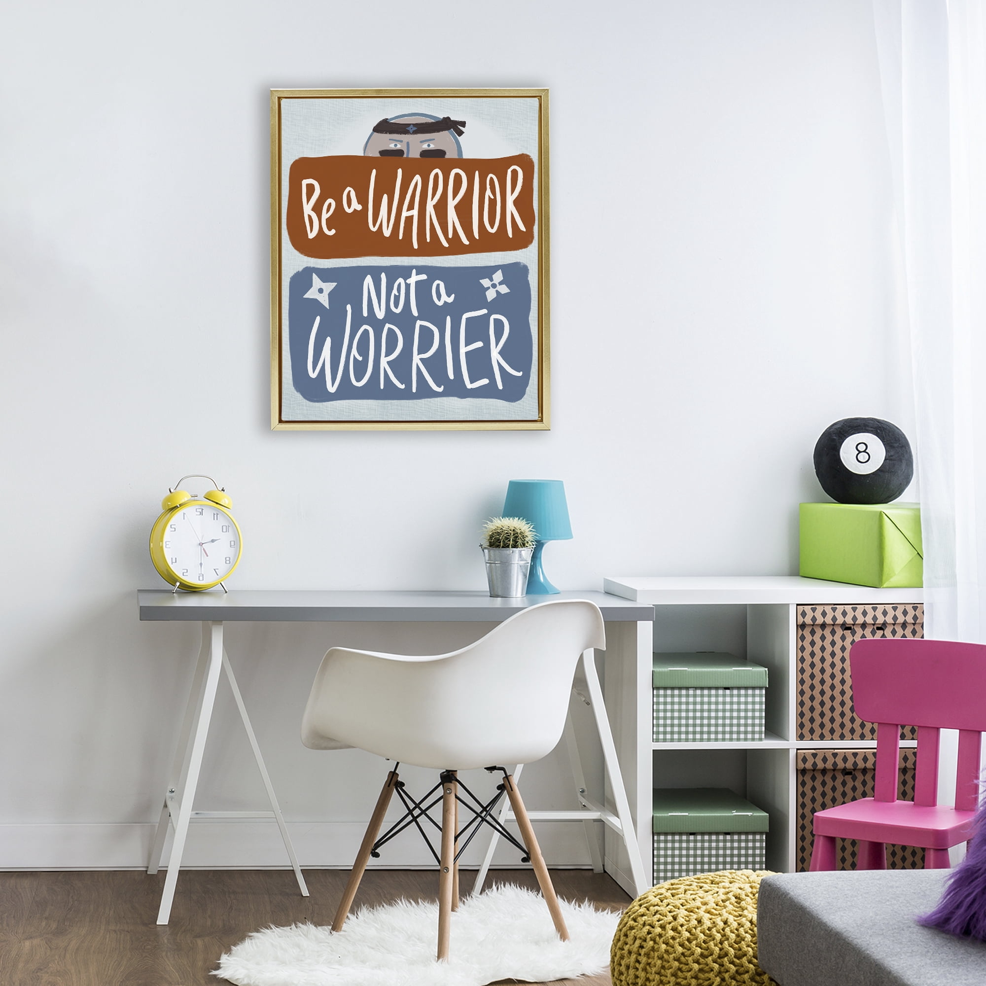 Stupell Industries Warrior Not Worrier Gold Framed Floater Canvas Wall Art, design by Connie Summers