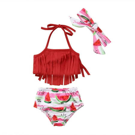 

Huyghdfb Baby Girls Watermelon Floral Tassels Bikini Swimsuits with Headband