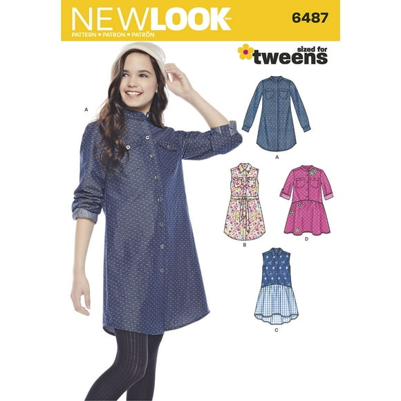 NEW LOOK Motif 6487 Robes Chemises et Ceinture à Nouer pour Filles