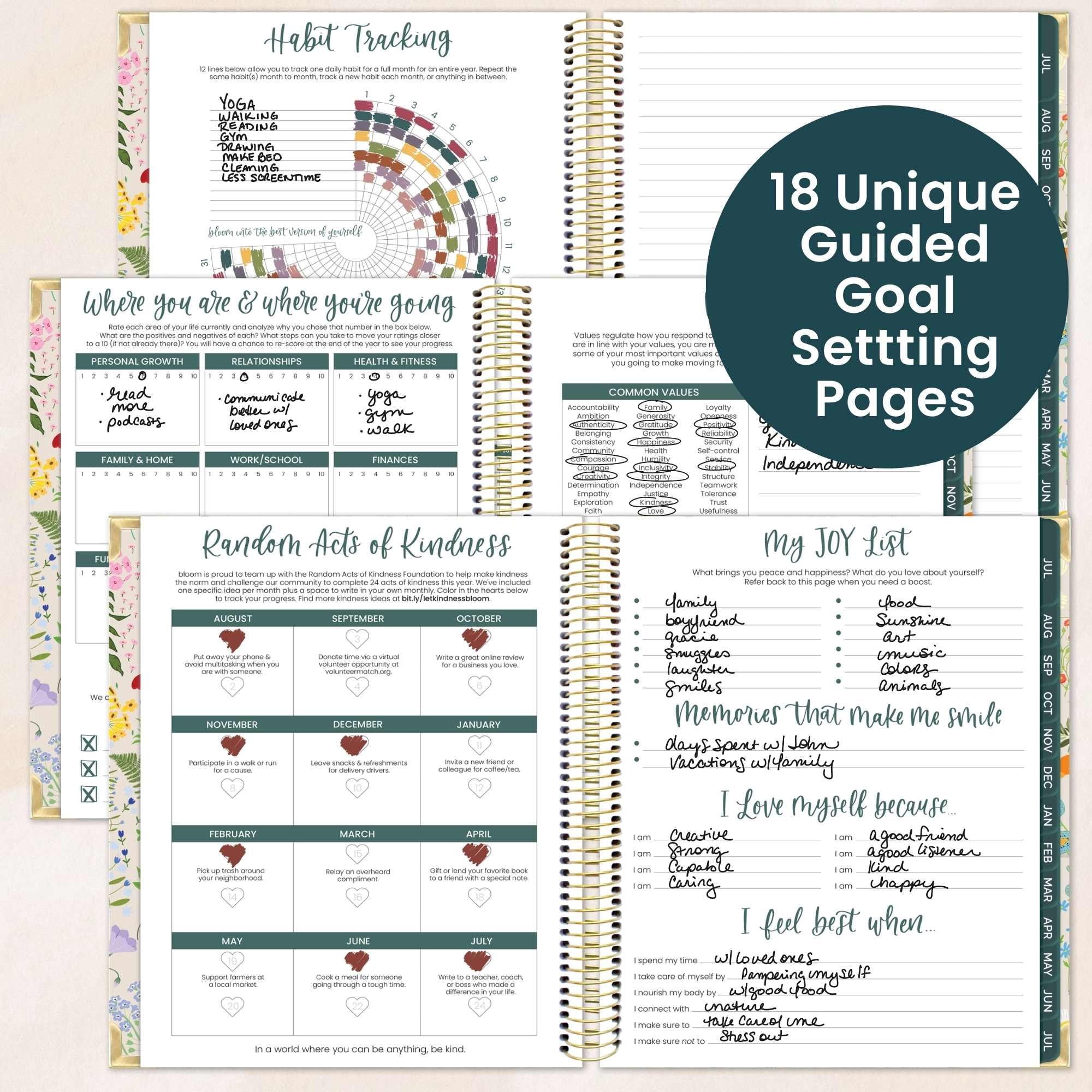 bloom daily planners 2026-2027 Academic Goal & Vision Planner, 13-Month Monthly & Weekly Hard Cover, 7.5" x 9", Garden Party