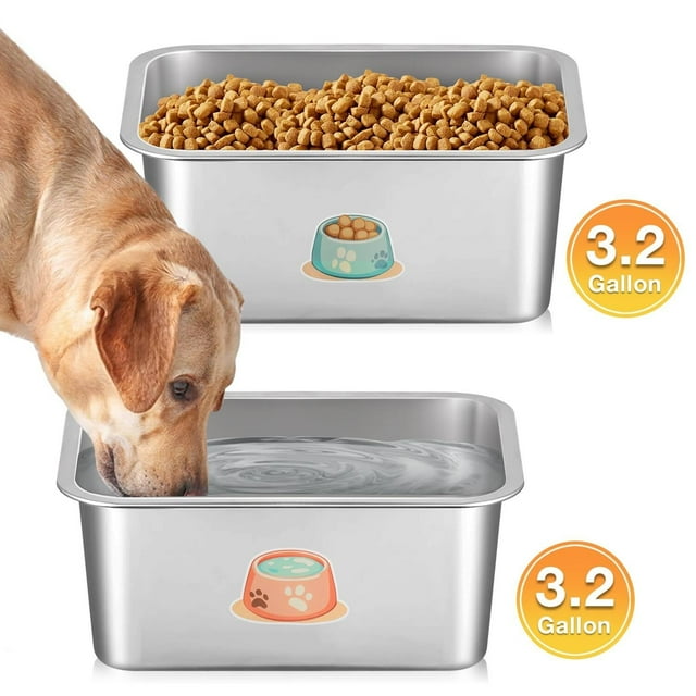 Oneisall Paquete de 2 Tazones de Agua para Perros Grandes de 3.2 Galones y Tazón de Comida para Perros, Tazón para Perros de Acero Inoxidable 304 para Perros Grandes, Plateado