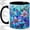Black, variant on Blue Bloom Coffee Mug, Stained Glass Floral Art, Calm Daily Sips for Tea