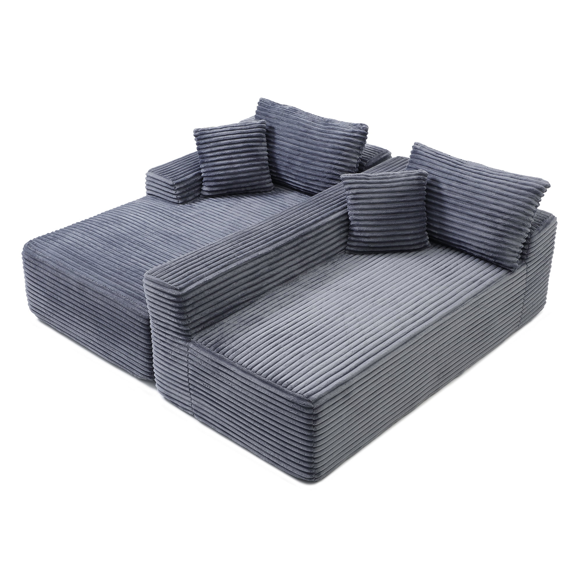 Aukfa 105" Cloud Sectional Sofa Boneless Couch Modular Sofa Bed for Living Room, 2Pillows, Left Chiase, Corduroy, Gray