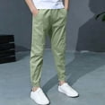 thumbnail image 2 of OSOLU Boys Pants Elastic Waist Side Pockets Jogger Kids Daily Casual Trousers Green, 2 of 8