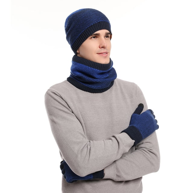 Men's Winter Knit Beanie Scarf and Glove Set for Cold Weather
