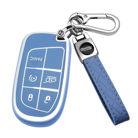 for Jeep Key Fob Cover with Keychain,Soft TPU Key Case Shell Full Protection for Grand Cherokee Renegade Chrysler 200 300 Dodge RAM Durango Challenger Journey Dart Compass Charger