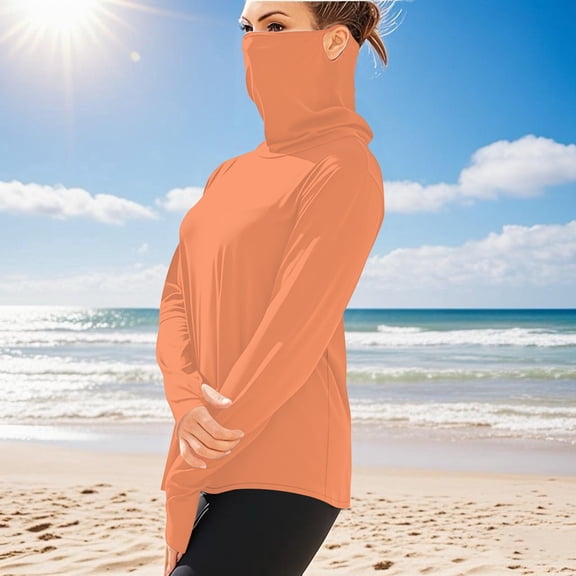 PiGOGI Women's Sun Protection Shirts UV SPF UPF 50  Long Sleeved Ice Silk Sunscreen Cool Top Outdoor Watermelon Red XL