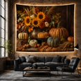 thumbnail image 6 of Pumpkins & Sunflowers Against a Dark Brown Rustic Tableau, Nostalgic Folk Art for Autumn Lovers, Harvest Still Life Decor, Thanksgiving Gift, Tapestry Wall Hanging for Living Room and Bedroom, 6 of 7