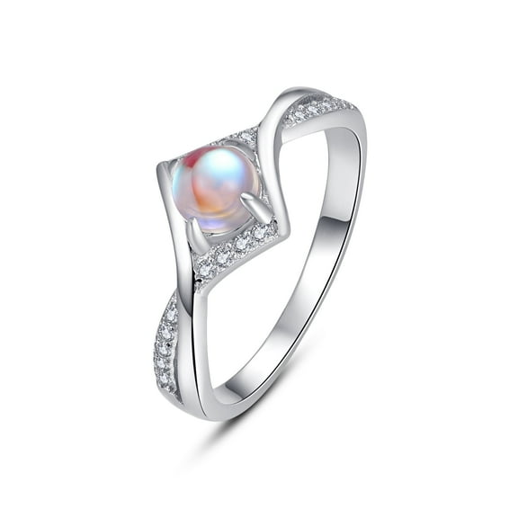 TANGPOET Moonstone Ring 925 Sterling Silver Rainbow Moonstone Infinity Rings Jewellery Gifts for Engagement Anniversary Size 7