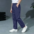 thumbnail image 6 of Boys School Uniform Pants Pull-On Loose Fit Lightweight Workwear Flat Front Elastic Waisted Straight Trousers with Pockets Navy 14-15 Years, 6 of 9