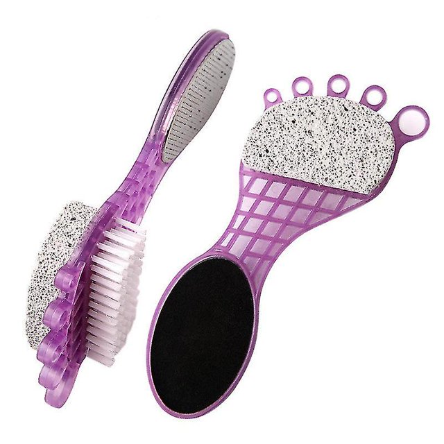 Dual Side 4 In 1 In Plastic Purple Handle Foot Shape Pedicure Care Foot File Calluses Remover Pumice Brush Stone