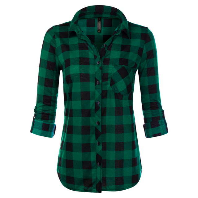 JJ Perfection Womens Long Sleeve Collared Button Down Plaid Flannel ...