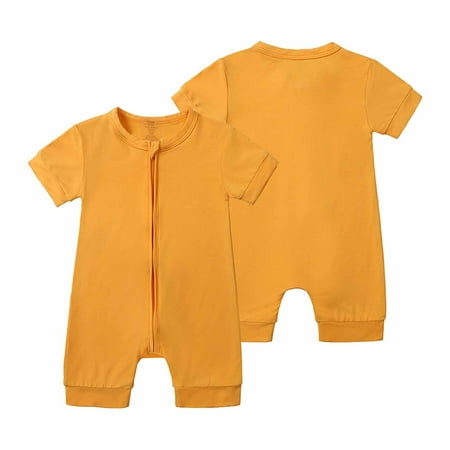 

Summer Savings Clearance 2023! Loopsun Baby Romper Crew Neck Short Sleeve Solid Zipper Newborn Baby Jumpsuit Yellow