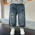 thumbnail image 5 of YUSIM Boys Embroidered Jeans- Wide Leg Casual Elastic Waist Baggy Denim Pants Light Blue Size 5-14, 5 of 5