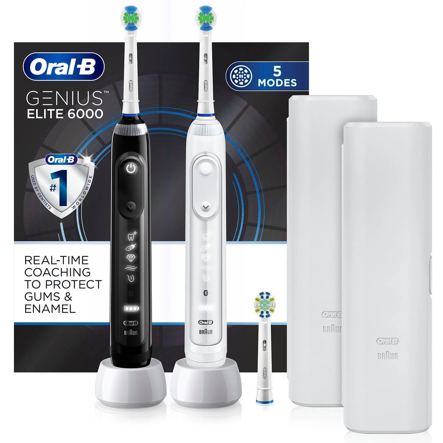 Oral-B Genius Elite 6000 Rechargeable Electric Toothbrush, White & Black,  (2 pk.)