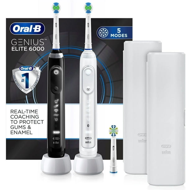 zeven Tandheelkundig Scarp Oral-B Genius Elite 6000 Rechargeable Electric Toothbrush, White & Black,  (2 pk.) - Walmart.com