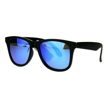 Mens Black Plastic Reflective Color Mirror Kush Horned Rim Hipster Sunglasses Blue