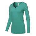 thumbnail image 2 of A2Y Women's Basic Solid Soft Cotton Long Sleeve V-neck Top T-shirt Ash Mint 3XL, 2 of 3