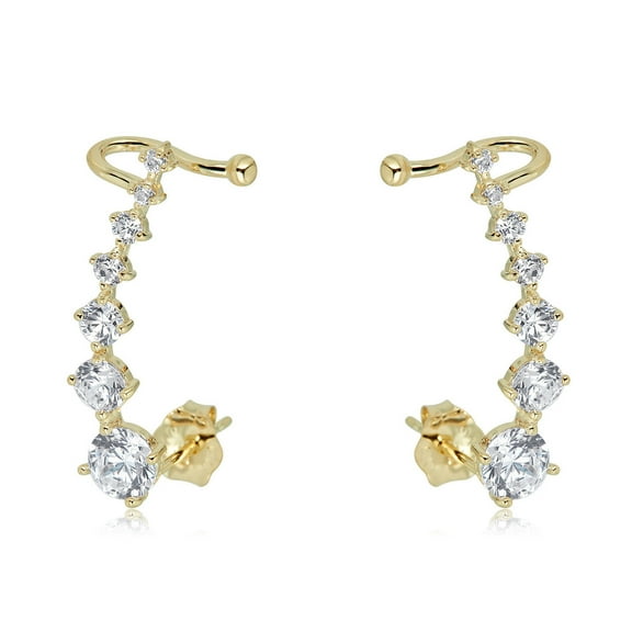 AVORA 10K Yellow Gold Ear Crawler/ Climber Cuff Simulated Diamond CZ Earrings