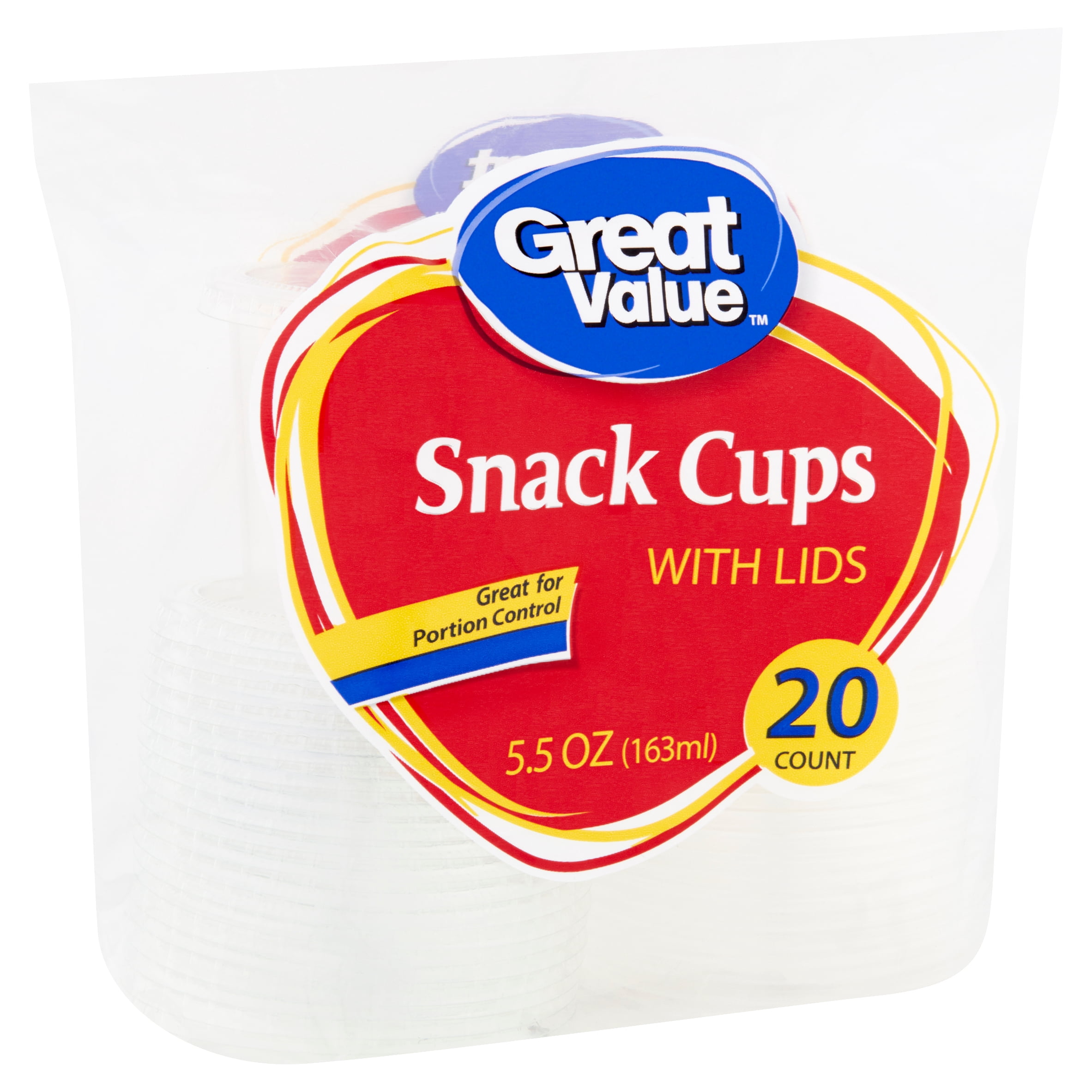 Great Value Plastic Snack Cups with Lids, 5.5 oz, 20 Count