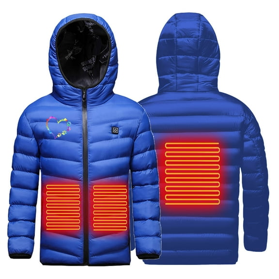 Odeerbi Kids Boys Girls Heated Jacket Winter Thermal Heated Coat Plus Size USB Intelligent Constant Temperature Heated Windproof Coat Children 3 Heated Jacket Kids Clothes Blue without Power Bank