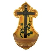 CB Crown of Thorns Cross with Vines Resin Holy Water Font, 5 1/4 Inch