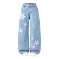 thumbnail image 5 of Girls' Wide Leg Jeans Flower Appliqued Trendy High Waisted Denim Long Pants with Pockets Casual Y2k Trouser (11-12 Years, Light Blue), 5 of 6