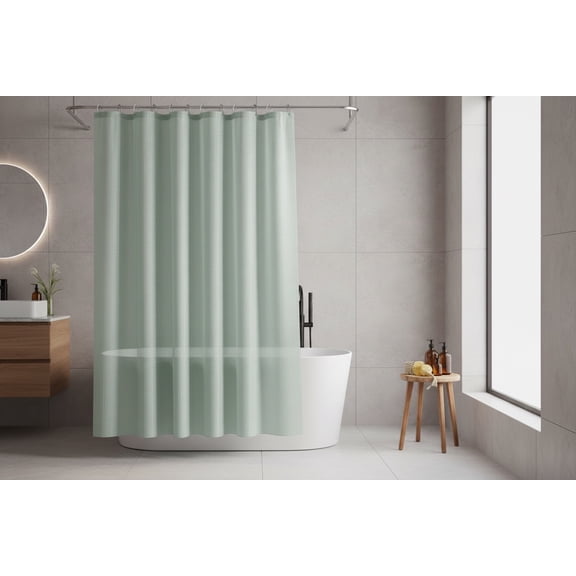 Serafina Home Sage Green Fabric Shower Curtain for Bathroom Hotel Luxury Bento Waffle Box Jacquard Weave