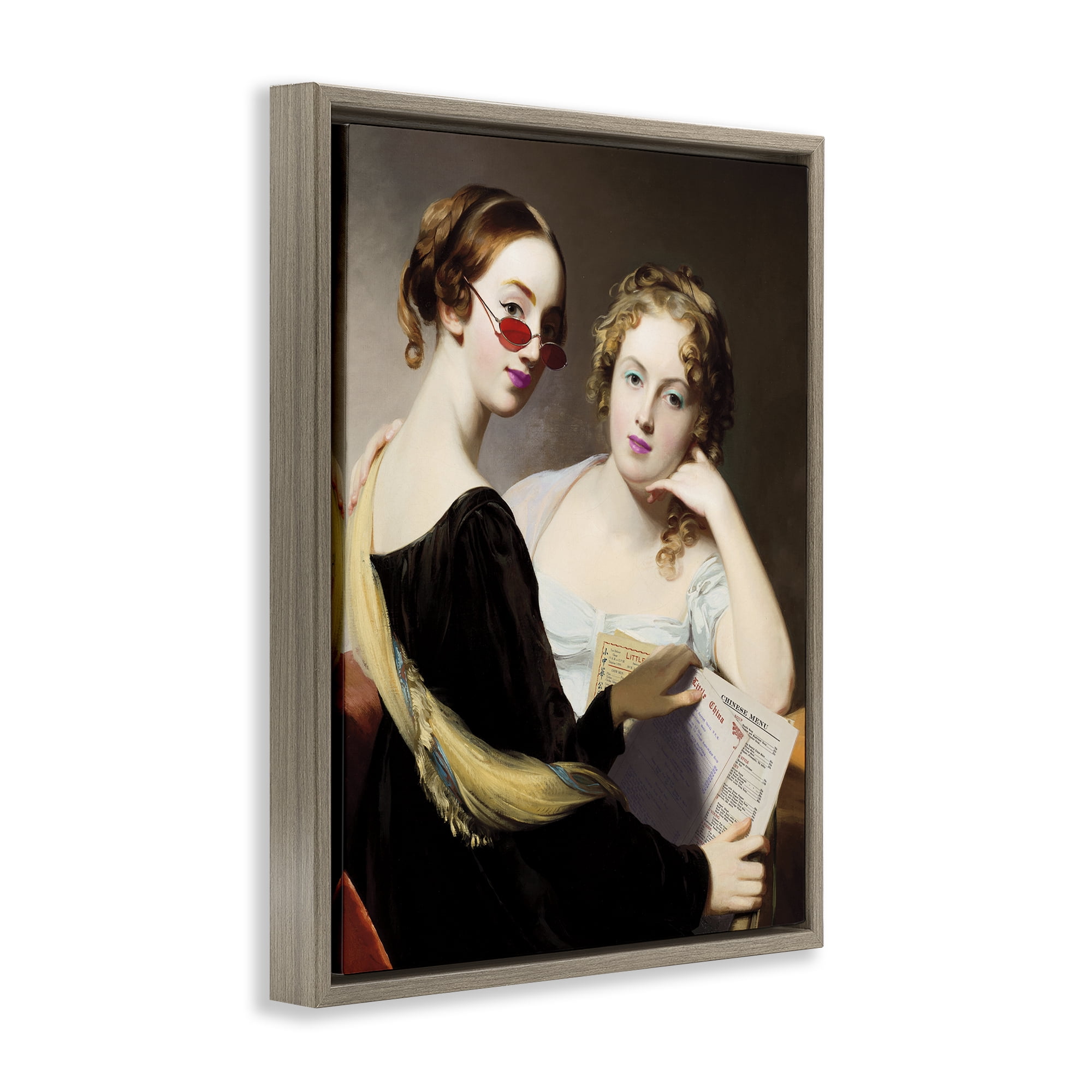 Stupell Industries Vintage Ladies Ordering Takeout Brown Framed Floater Canvas Wall Art, design by Wild Apple Portfolio