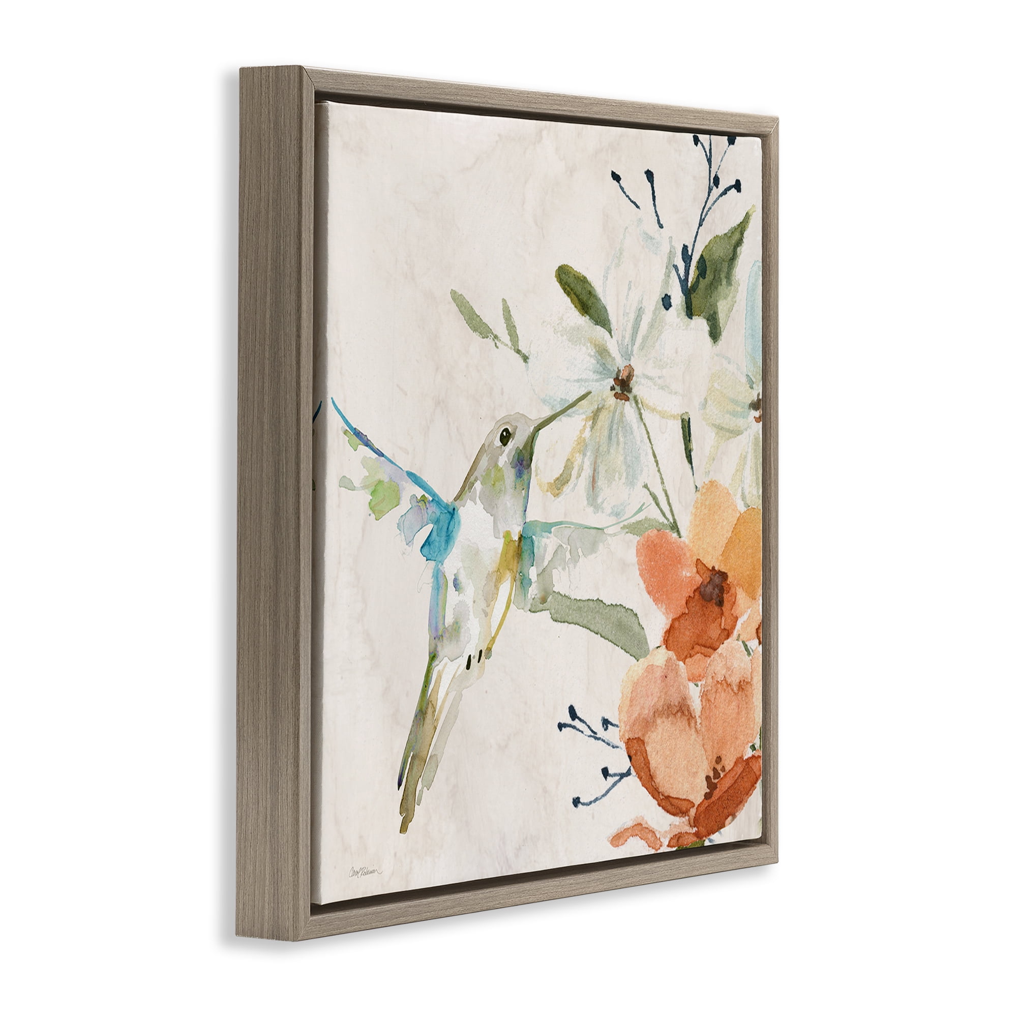 Stupell Industries Soft Florals & Hummingbird Plants & Flowers Painting Brown Floater Framed Canvas Art Print Wall Art, 25 x 25