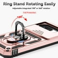 thumbnail image 2 of KOMI Phone Case for Google Pixel 9A Case with HD Screen Protector & Slide Camera Cover & Rotated Ring Kickstand, [Military-Grade] Phone Case for Google Pixel 9A, Rose Gold, 2 of 5