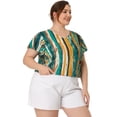 thumbnail image 3 of Unique Bargains Women's Plus Size Blouses Short Sleeve Loose Stripe Top, 3 of 6