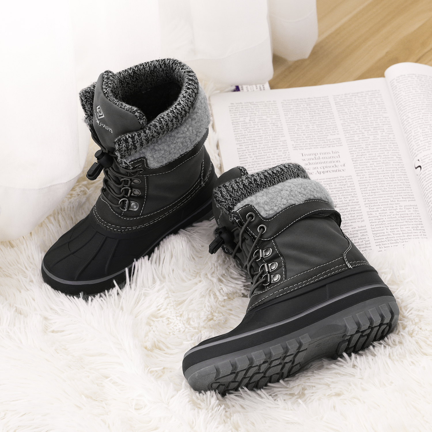 Dream Pairs Kids Winter Snow Boots Black/Grey photo 3