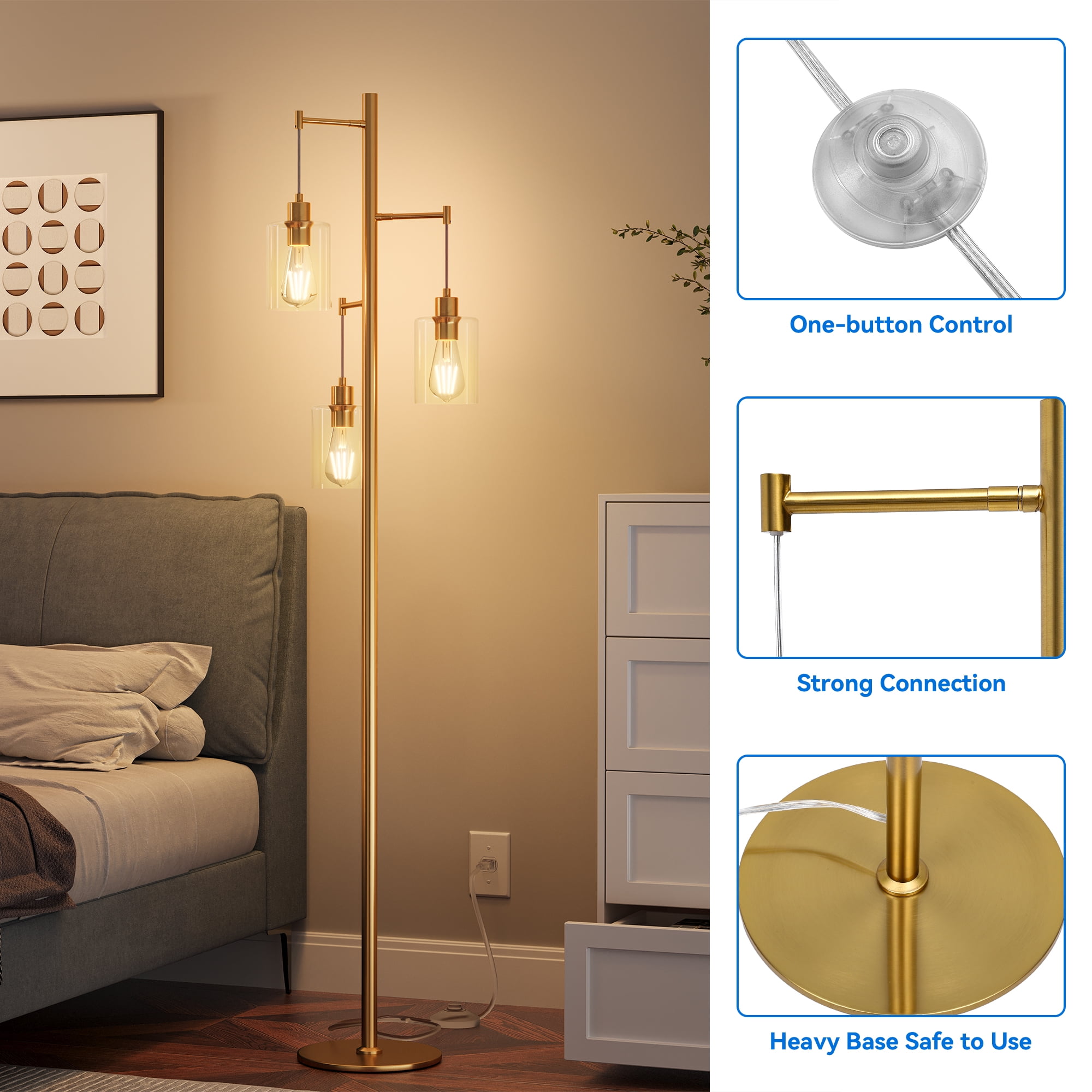 Uforic 3-Light Modern Tree Floor Lamp for Bedroom Office Living Room.(Bulbs Not Included)