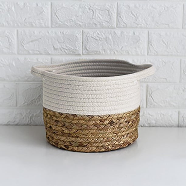 Cesta de Almacenamiento Tejida con Asas, Cesta de Piso de Ratten, Contenedores de Cesta Decorativos Boho para , Zapatos, Maquillaje, Ropa, Cestas , BLESIY Cestas Redondas Pequeñas Tejidas