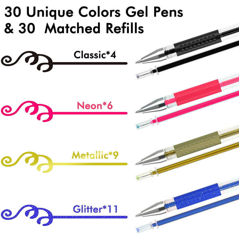 gel pen set 60 count metallic glitter pastel classic drawing art