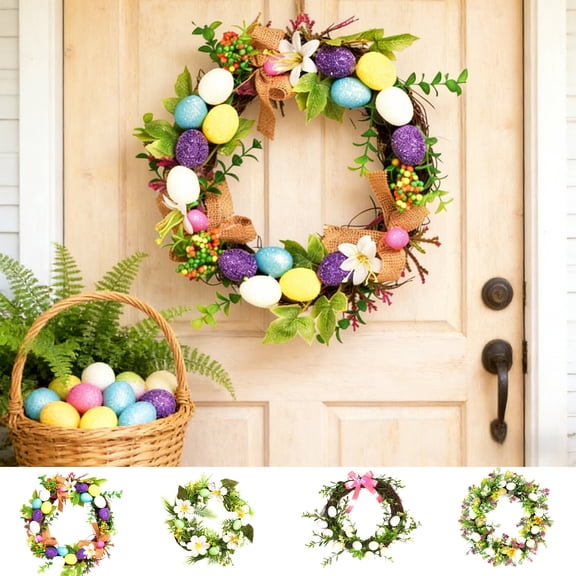 Euahivb Wreaths for Front Door Decorative Wreaths Designed with Simulated Eggs and Foliage Holiday Wreaths for Easter Celebration Porch Ornaments