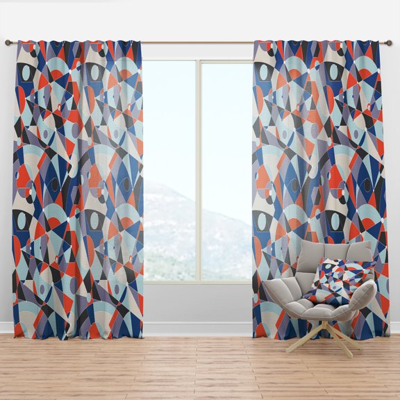 Designart 'Geometrical Retro Grid IV' Mid-Century Modern Curtain Panel