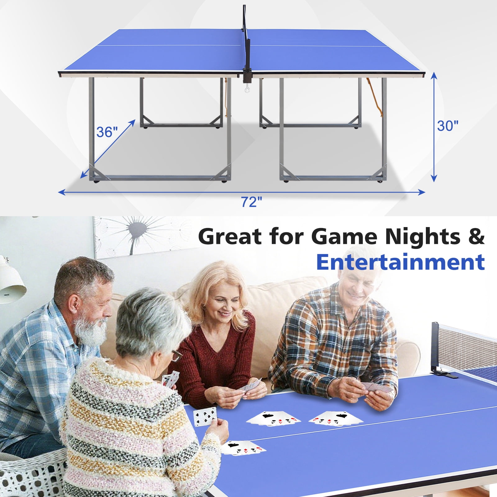 HooKung 6ft Ping Pong Table Foldable Table Tennis Table for Indoor Outdoor with Net, Table Tennis Paddles and Balls, Multi-Use Family Game Table for Kid Teenager Adult