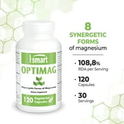 SuperSmart Optimag (Magnesium Complex Supplement) - Full Spectrum 8 Active Forms - Fight Magnesium Deficiency | Non-GMO & Gluten Free - 120 Vegetarian Capsules