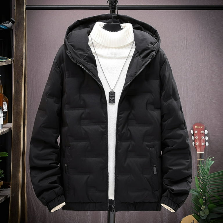 B91xZ Boys Winter Coat,Men's Warm Waterproof Puffer Jacket Hooded Windproof  Winter Coat with Recycled Insulation Black,XL
