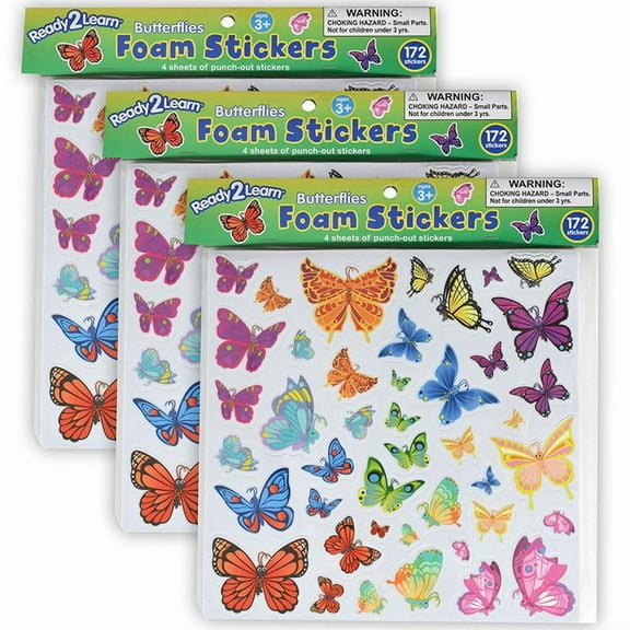 READY 2 LEARN Foam Stickers - Butterflies - 172 Per Pack - 3 Packs