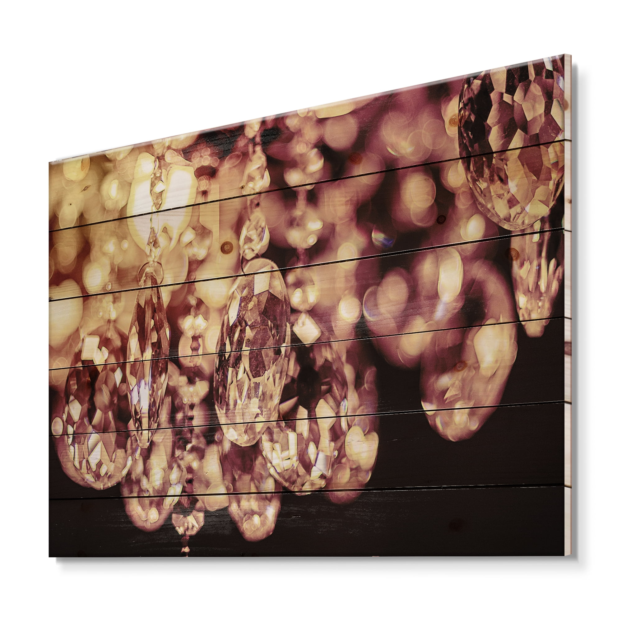Designart 'Chandelier With Chrystak Hanging' Modern Print on Natural Pine Wood