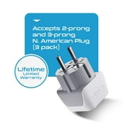Ceptics CT-9 European Schuko German, France Travel Adapter Plug - Type E/F (3-Pack)